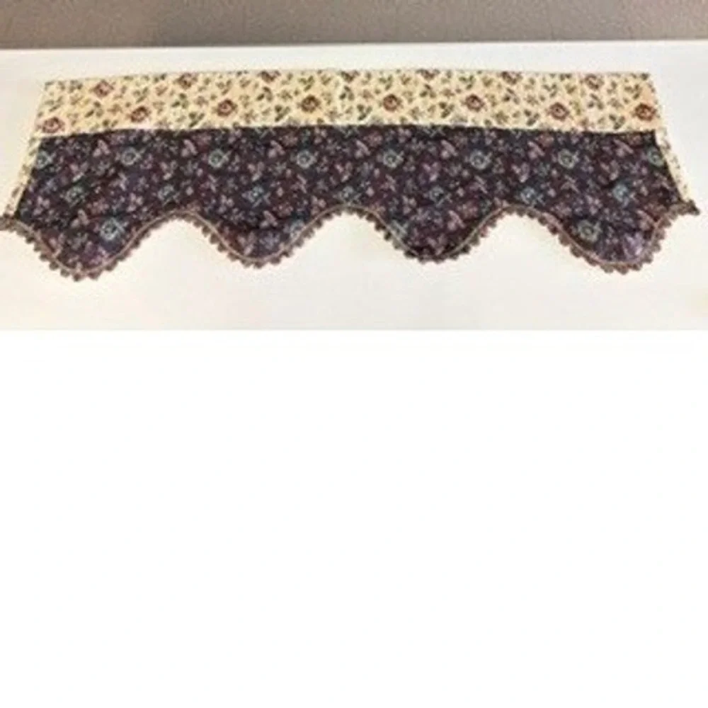 Vintage Floral Rose Tapestry Valance Scalloped Window Treatment Cottagecore